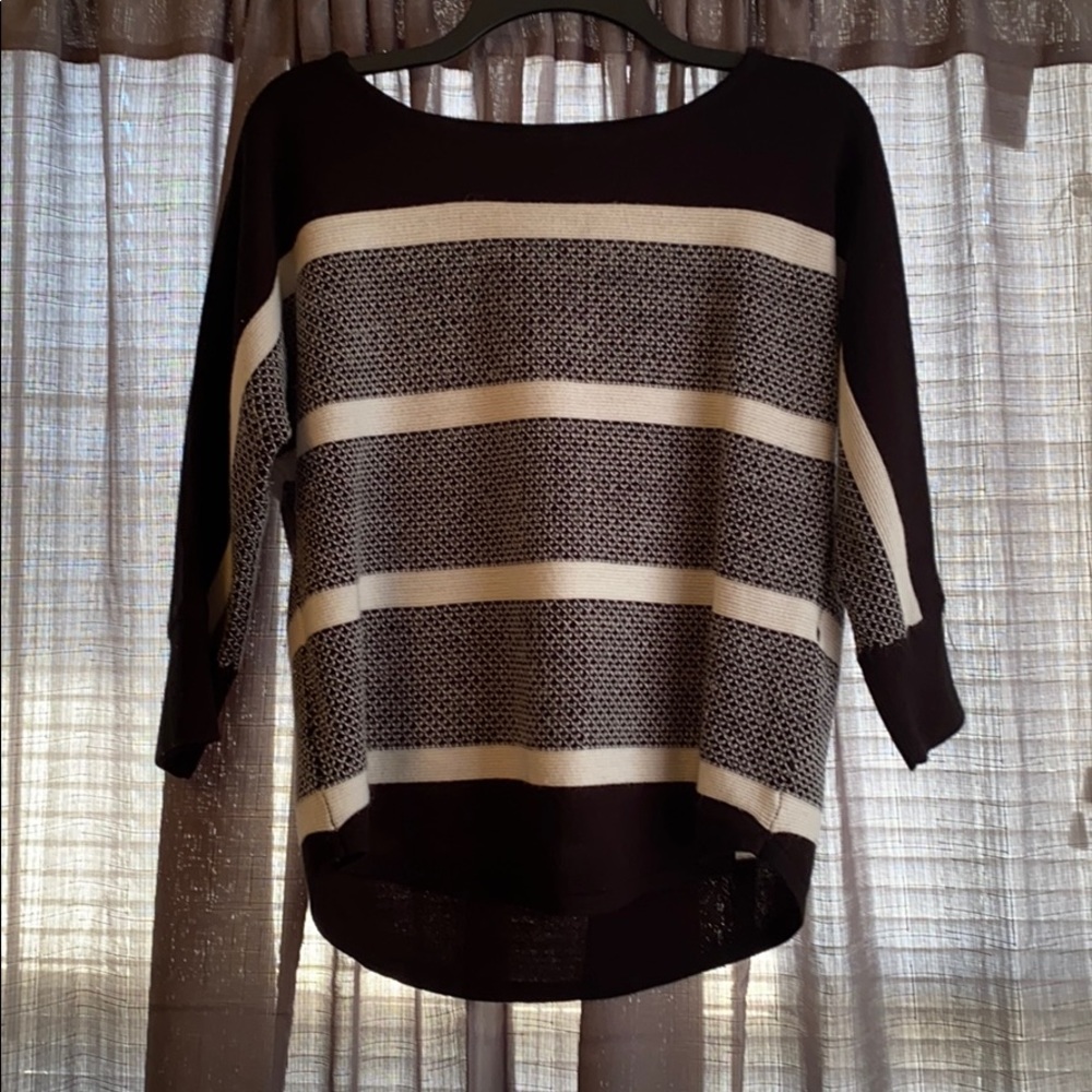 Ana Black and White Stripe 3/4 Sleeve Warm Sweater